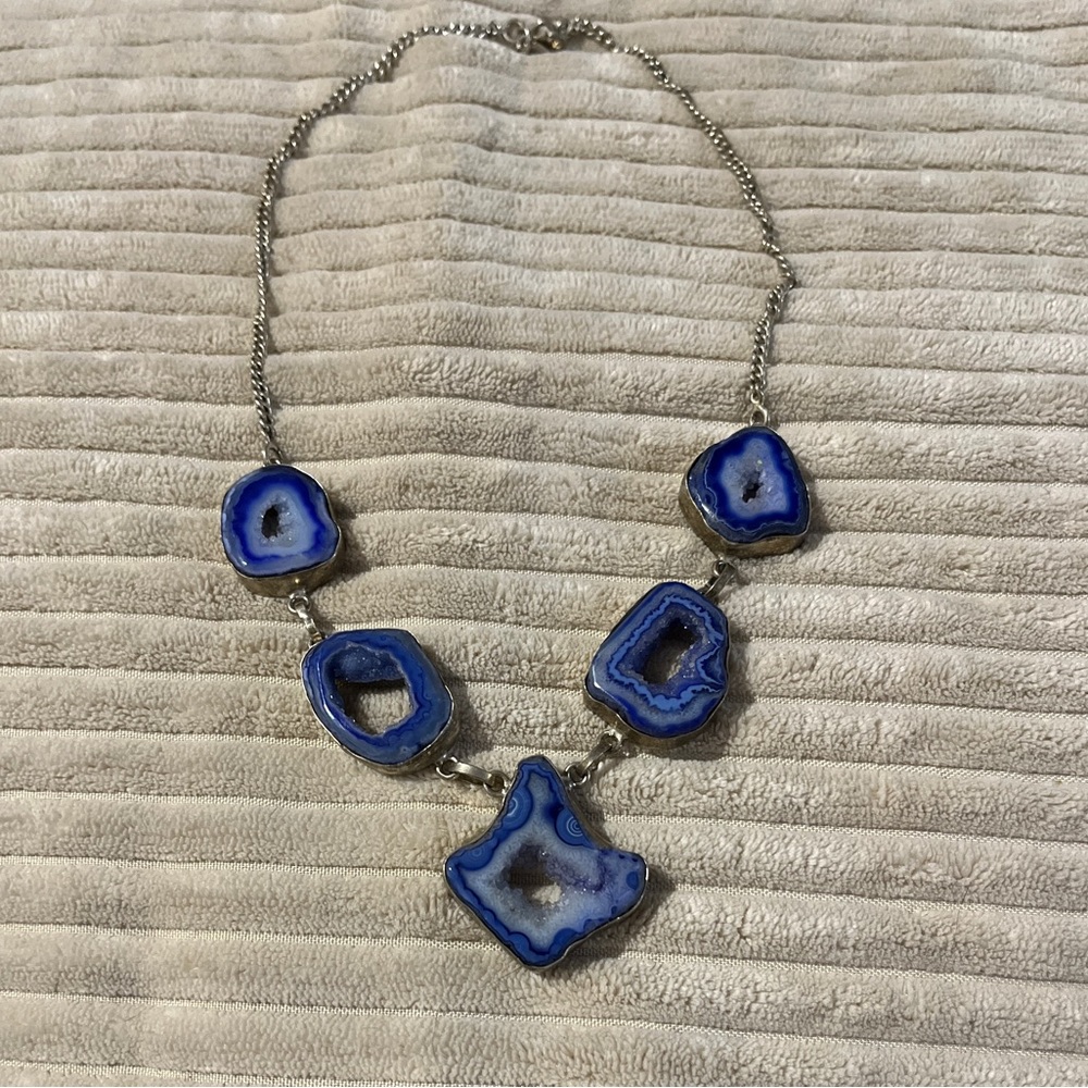Blue Geode Slice Statement Necklace - image 1